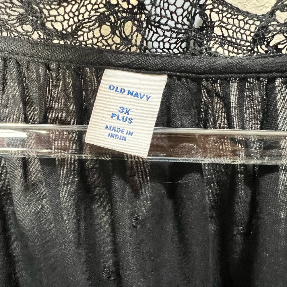 Old Navy Black Lace Trim Poet Blouse 3X Whimsigoth Dark Romantic Peasant - Picture 5 of 9